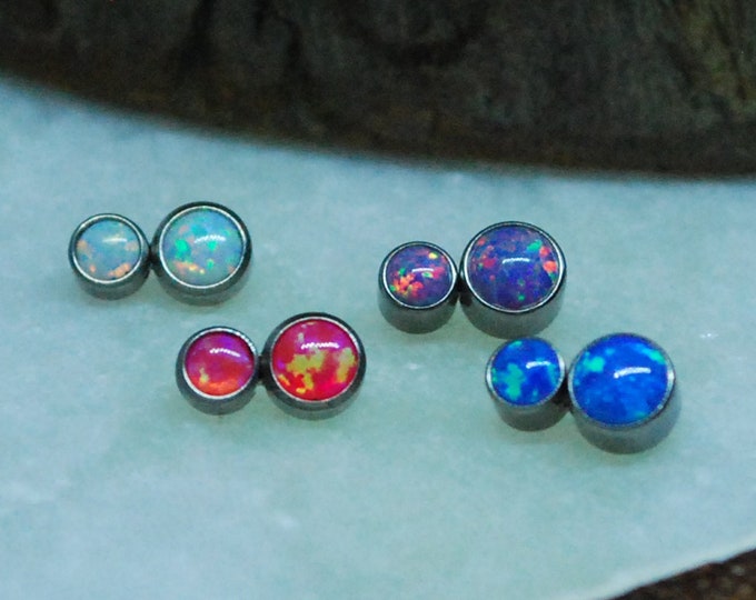 Double Gem End - Cabochon Opal - Internally threaded Implant grade titanium - 1.2mm / 16 gauge - White, Blue, Purple, Pink