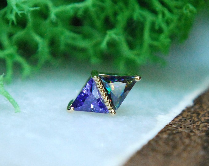 JUNIPURR Solid 14k Yellow Gold Emperor Mystic Threadless End with Mystic Topaz and Light Purple CZ gem  - Cubic Zirconia Attachment