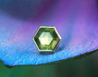 Threadless 14k Yellow Gold Valerie End - Push fit - Moss Agate - Junipurr