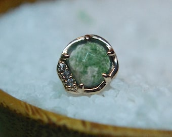 Solid 14k Rose Gold Vision - Moss agate and White Topaz Threadless End - Triple, Push Fit