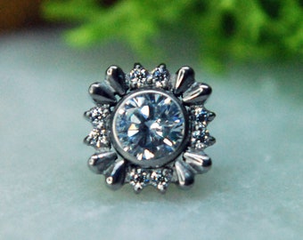 Implant Grade Threadless Titanium 'Square Flower' Shaped end - Push Fit - Cubic Zirconia, CZ
