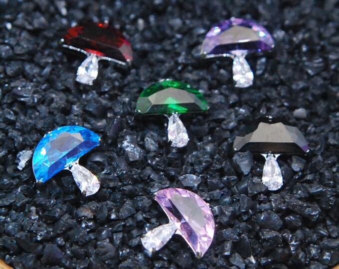 Internally Threaded Titanium CZ Mushroom Ends, Body Jewellery. 16ga, 1.2mm, Crystal Gem, Cubic Zirconia Colour Options