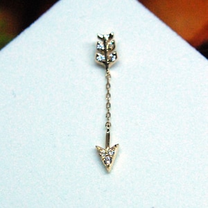 Solid 14k Yellow Gold Merida End - Arrow shaped Chain and Cubic Zirconia Threadless End - Push Fit
