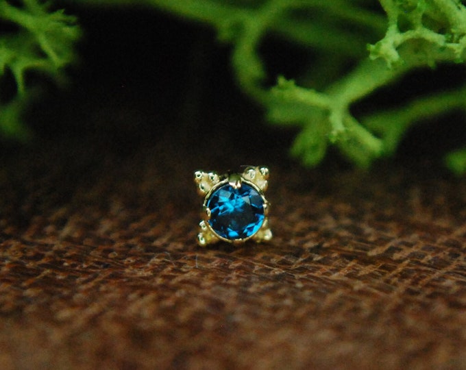 Anatometal 18k Yellow Gold Threadless Zia End - Faceted Ceramic London Blue -  push Fit  2mm