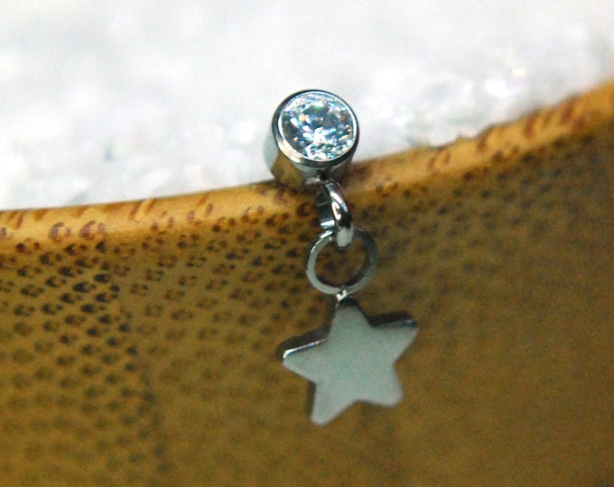 Implant Grade Titanium CZ and Star Charm End - Dangle - Internally threaded or Threadless Options