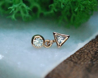 Solid 14k Rose Gold Ivy Attachment -  Cubic Zirconia / CZ Threadless  - Dangle, Triangle, Round Junipurr
