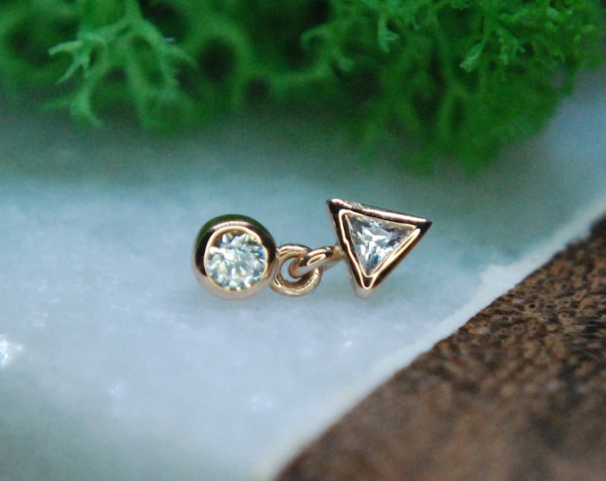 Junipurr Solid 14k Rose Gold Ivy Attachment -  Crystal Cubic Zirconia / CZ Threadless End - Dangle, Charm, Triangle, Round
