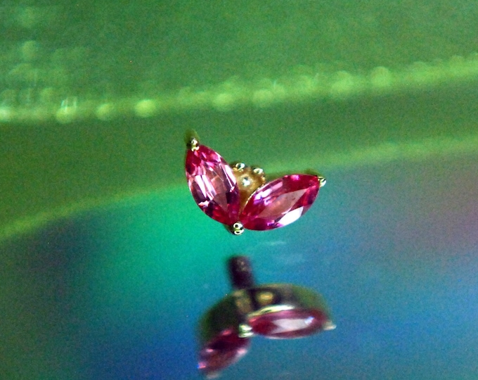 BVLA - 14k Yellow Gold Tiny "Petals"  Internally Threaded attachment -  Lab Created Padparadscha Sapphire - 1.2mm / 16ga