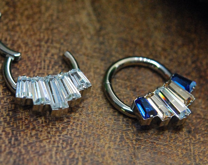 Titanium Clicker Five Gem Ring - Implant Grade Titanium - Cubic Zirconia