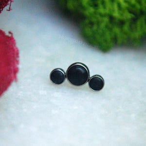 Threadless Triple Cluster Bezel Set Cabochon End -  Black Onyx Neometal