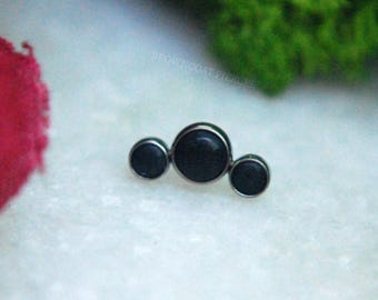 Threadless Triple Cluster Bezel Set Cabochon End -  Black Onyx Neometal
