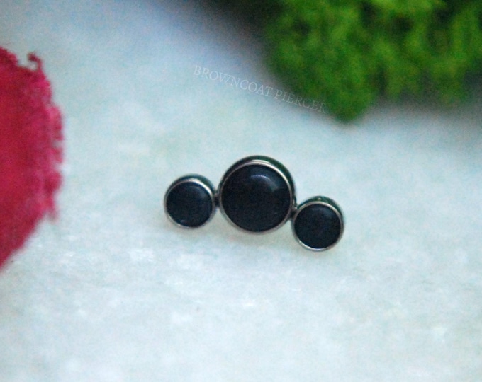 Threadless Triple Cluster Bezel Set Cabochon End -  Black Onyx Neometal