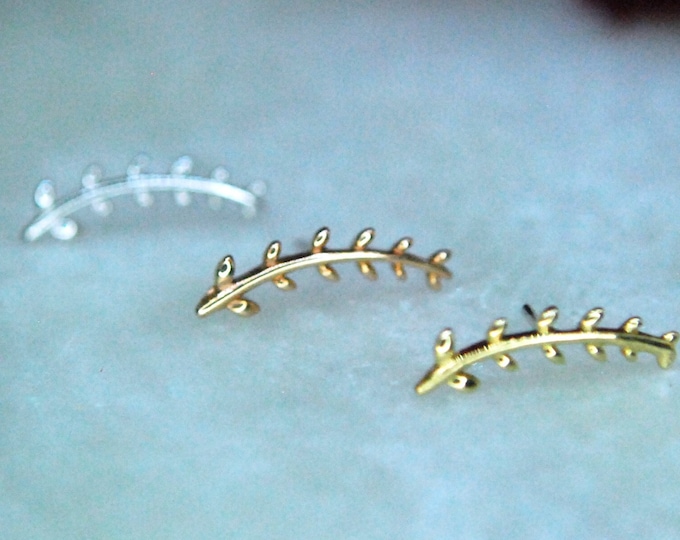 Solid 14k Gold Florence Threadless End - Junipurr - Push Fit Attachment, Rose, White, or Yellow options. Floral, leaf, fern, plant