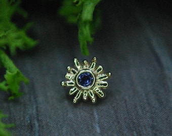 14k Yellow Gold "Sunray" BVLA - Internally Threaded attachment - Iolite - 1.2mm / 16ga