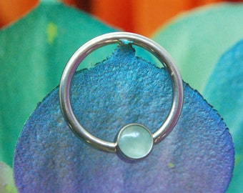 Titanium BCR - Natural Jade - Captive Bead Rings, Green, Ball Closure Ring, CBR