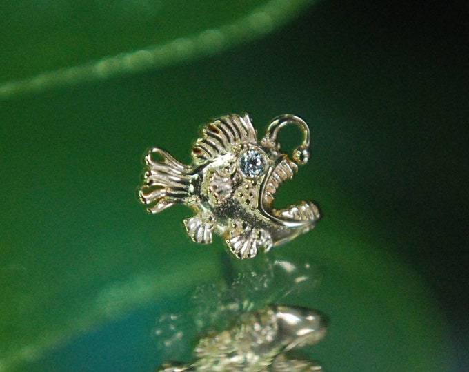 14k Yellow Gold Threadless Anglerfish End - CZ / Cubic Zirconia - push fit attachment