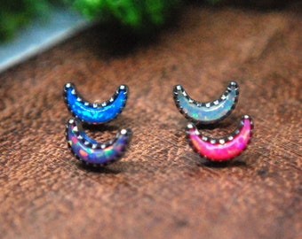 Internally Threaded Titanium Opal Crescent Moon attachments, Colour Options 16ga, 1.2mm
