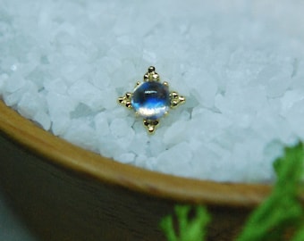 Anatometal 18k Yellow Gold Threadless Zia End - Genuine Rainbow Moonstone -  push Fit