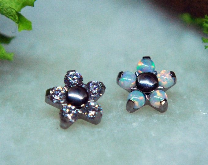 Titanium Five Gem Flower End - Implant Grade Internally Threaded attachments 1.2mm / 16ga - larger version