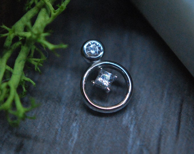 JUNIPURR 14k White Gold "Jade" Threadless End - Attachment Solid Gold, Cubic Zirconia, Crystal, CZ, Round, Circle, Circular