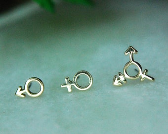 Solid 14kt Yellow Gold Body Gems Gender Symbols Threadless End-  Push Fit - Female, Male, Transgender