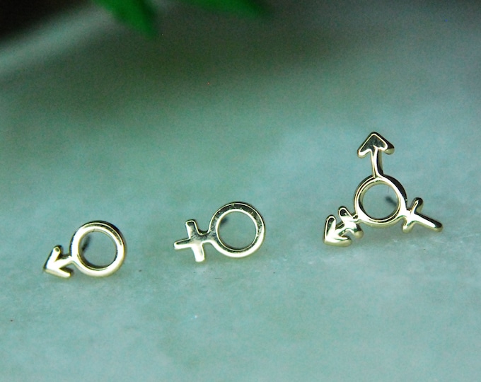 Solid 14kt Yellow Gold Body Gems Gender Symbols Threadless End-  Push Fit - Female, Male, Transgender