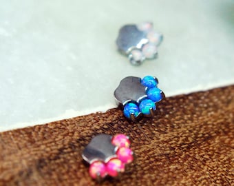 Titanium and Opal Paw Print Internally Threaded Implant Grade End / Attachment   --  16ga / 1.2mm