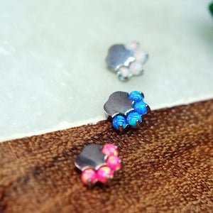 Titanium and Opal Paw Print Internally Threaded Implant Grade End / Attachment   --  16ga / 1.2mm