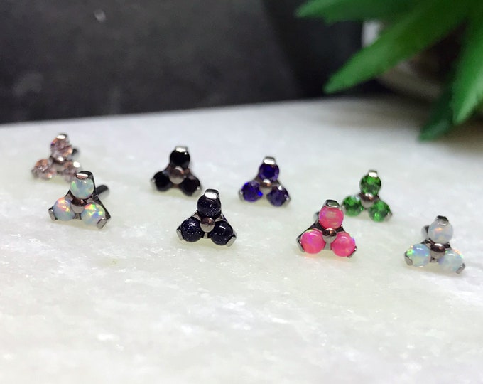 Internally Threaded Titanium Trinity Cluster, Body Jewellery. Colour Options 16ga, 1.2mm