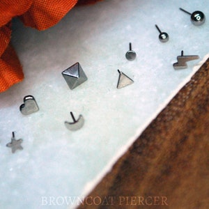 Titanium Threadless Ends - Moon, Star, Heart, Ball, Disc, Triangle, Lightning Bolt, Cross