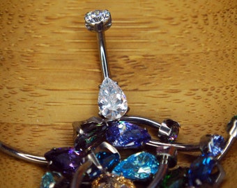 Titanium Prong Set Double Gem Mini Teardrop Navel Belly Bar