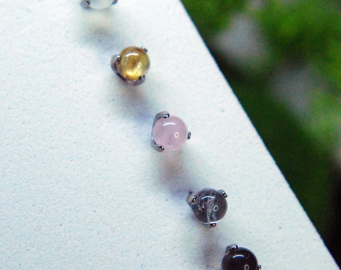 Titanium Prong set Threadless End - Quartz, Moonstone, Smoky, Rose, Tourmalinated, Rutilated
