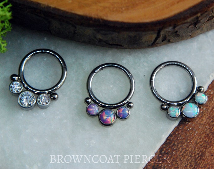 Titanium Beaded Gem Hinged Segment Ring - Clicker- Daith, Septum, Helix, Nostril, earlobe, Etc.