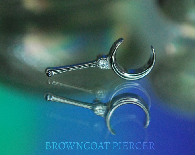 Titanium Internally Threaded CZ Moon with Stem End - Implant Grade Titanium - Gem, Cubic Zirconia, Crystal, 1.2mm / 16ga