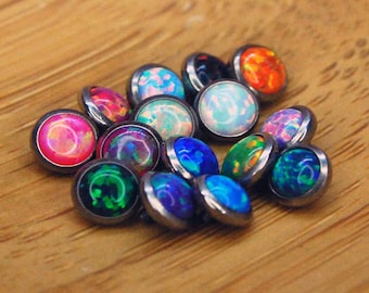 Internally Threaded Titanium 14ga Opal Cabochon Bezel Set 5mm Ends