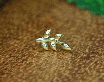14kt Yellow, Rose, or White Gold Leaf Threadless End - Push Fit Body piercing Attachment