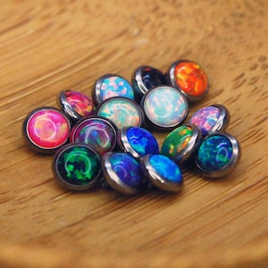 Internally Threaded Titanium 14ga Opal Cabochon Bezel Set 5mm Ends Blue Green