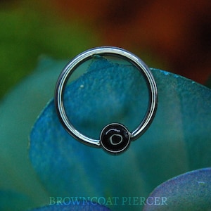 Titanium BCR - Natural Black Onyx - Captive Bead Rings, Ball Closure Ring