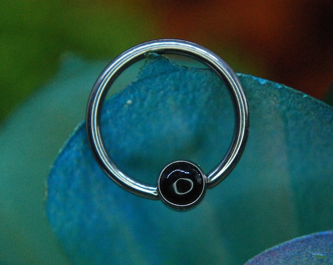 Titanium BCR - Natural Black Onyx - Captive Bead Rings, Ball Closure Ring