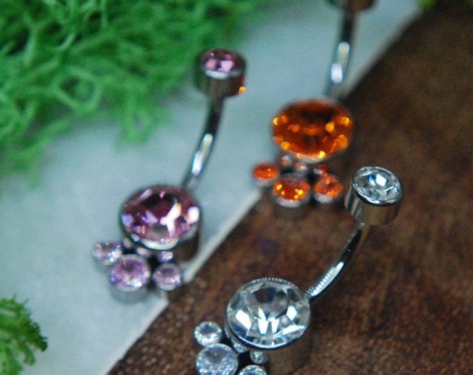 Titanium Quad Cluster Implant Grade Internally Threaded Navel Bars, Opals & CZ gems