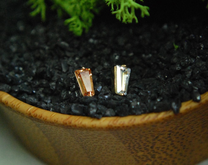 JUNIPURR Solid 14k Yellow Gold Harper or Hope Threadless End - Cubic Zirconia, Champagne or Crystal CZ, Baguette