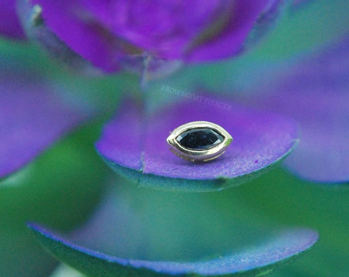 14kt Gold Marquise Black Diamond Threadless End - Push fit attachment, bezel set stone, Yellow, Rose, or White Gold