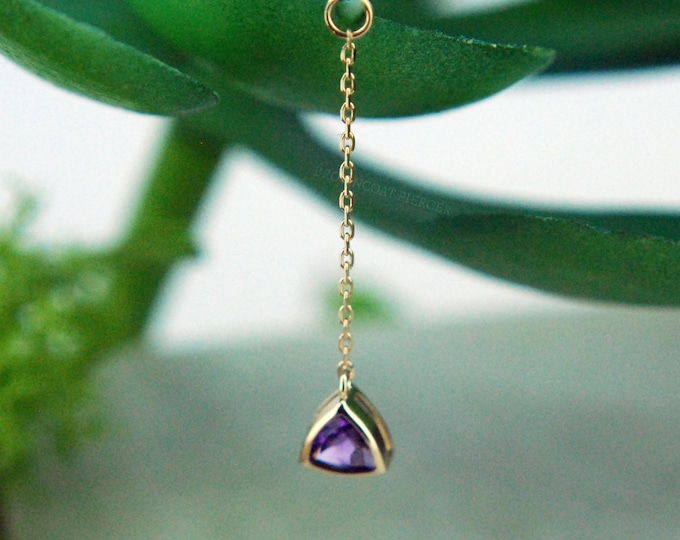 14k Yellow Gold Chain Charm, Amethyst, Trillion, Dangle