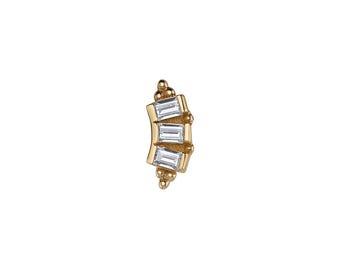 BVLA - 14k Yellow Gold "Panaraya"  Internally Threaded attachment - Tiny Baguette White Diamonds - 1.2mm / 16ga