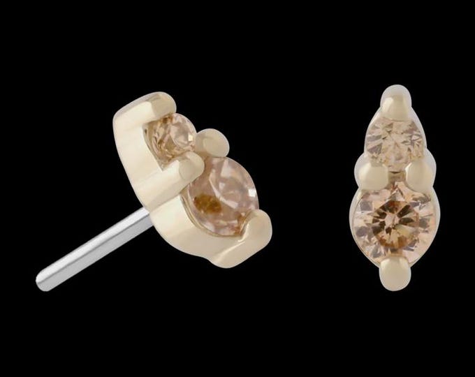 14k Yellow Gold Bebe Mini Threadless attachment -  Champagne Cubic Zirconia - CZ - Push Fit