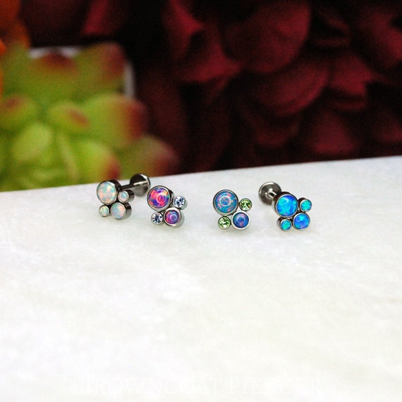 Titanium Internally Threaded Quad Opal and CZ Gem Ends - 16ga / 1.2mm