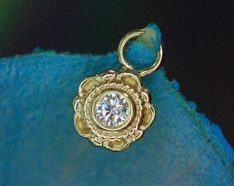 14kt Solid Yellow Gold 'Aberdeen' Cubic Zirconia Charm - CZ dangle