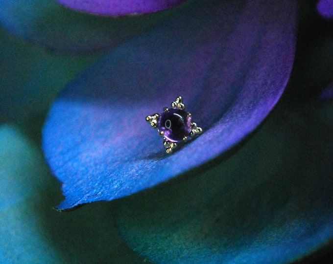 Anatometal 18k Yellow Gold Threadless Zia End - Genuine Amethyst Cabochon -  push Fit