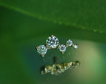 BVLA - 14k Yellow Gold "Ripple"  Internally Threaded attachment -  Cubic Zirconia - CZ - 1.2mm / 16ga