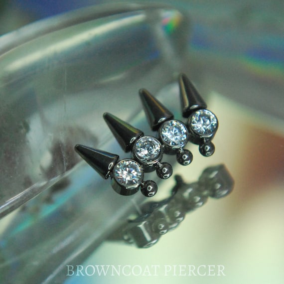 Titanium Internally Threaded Spiked Curve CZ End - Implant Grade Titanium - Gem, Cubic Zirconia, Crystal, 1.2mm / 16ga